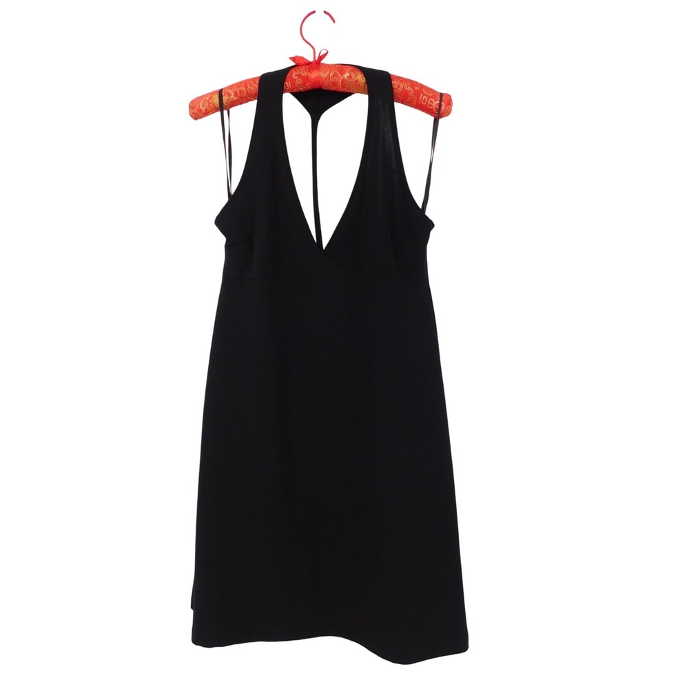 VTG XOXO Essentials Black Deep V-Neck Halter Back Mini Dress Small Y2K